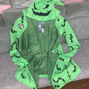 New Nightmare Before Christmas Sweater Womens Medium Oogie Boogie Cardigan Green
